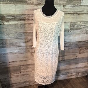 Allegra K White Lace Long Sleeve Dress